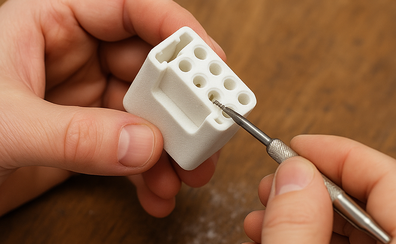 Connector part being detailed with cleaning tool during Standard Finish process